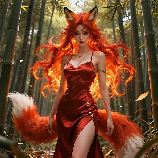Fiery Kitsune in Bamboo Grove