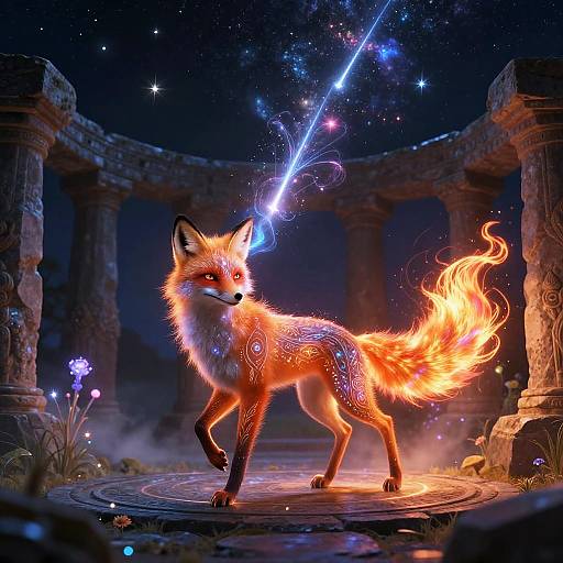 Enigmatic Astral Fox in Cosmic Flames
