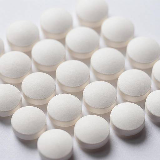 Scattered White Tablets on White Background