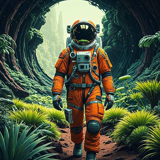 Astronaut Exploring Lush Alien Planet