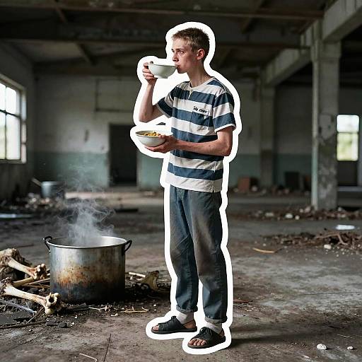 Desolate Prisoner in Abandoned Warehouse