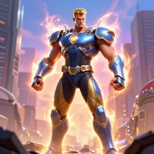 Heroic Muscular Man in Futuristic Armor