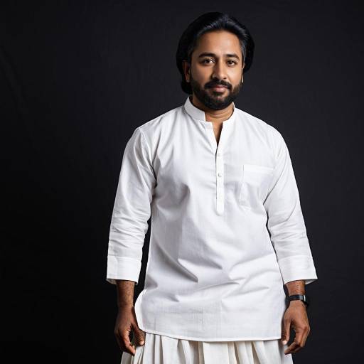 South Indian Man in Traditional White Kurta and Dhoti