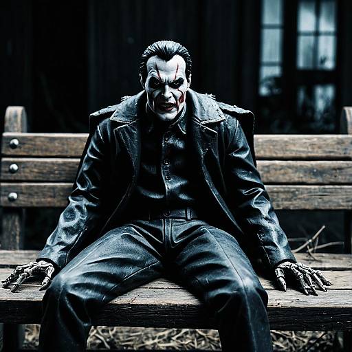 Sinister Action Figure on Rustic Bench