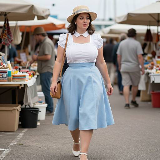Vintage Style Woman at Harbor Market