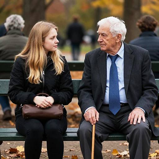 Autumn Park Encounter: Old Meets Young