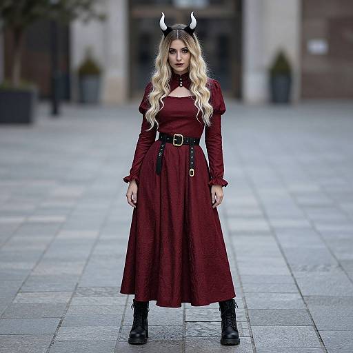 Confident Woman in Red Devil Costume