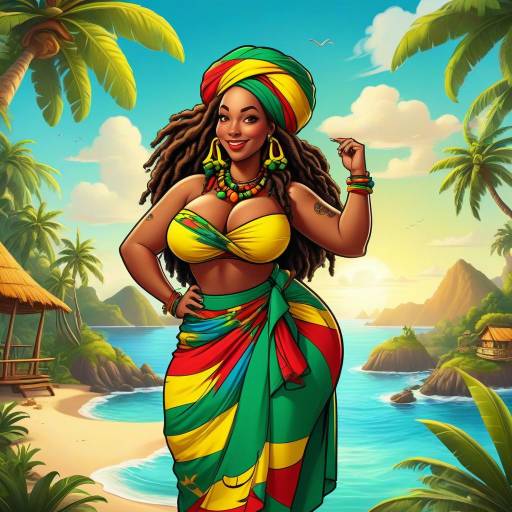 Rastafarian Island Girl Pin-Up Art