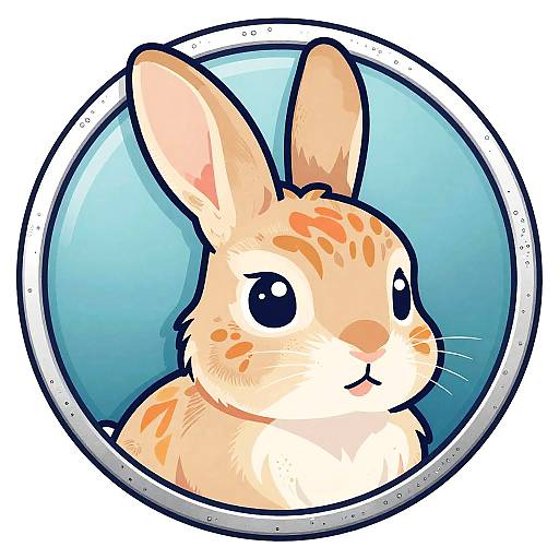 Playful Anthropomorphic Rabbit Badge Art