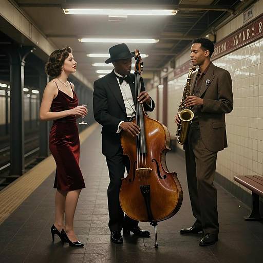 Vintage Jazz Musicians in Subway Station
