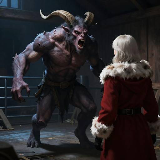 Dramatic Encounter in Dimly Lit Barn