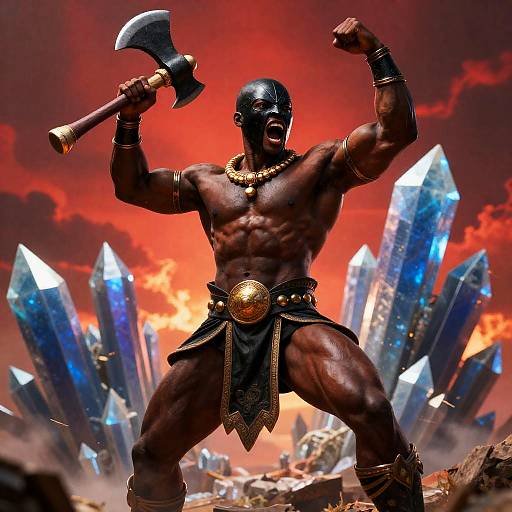 Powerful Warrior with Fiery Background