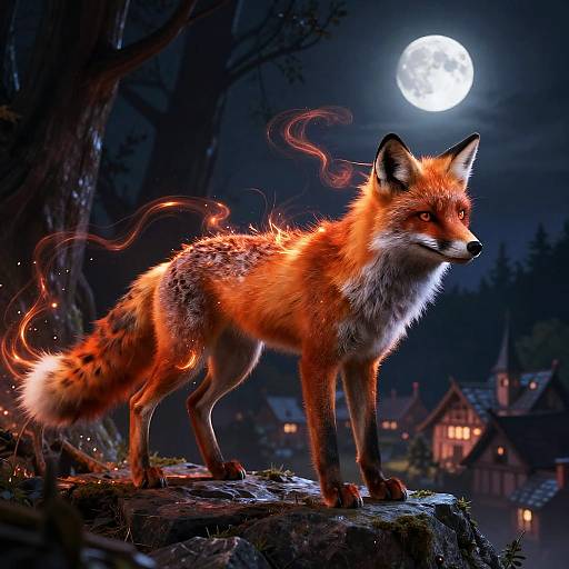 Fierce Werefox on Moonlit Cliff