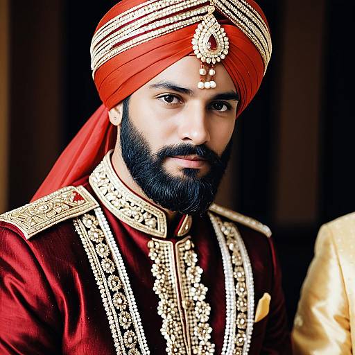 Close-Up of Groom in Tilak Outfit