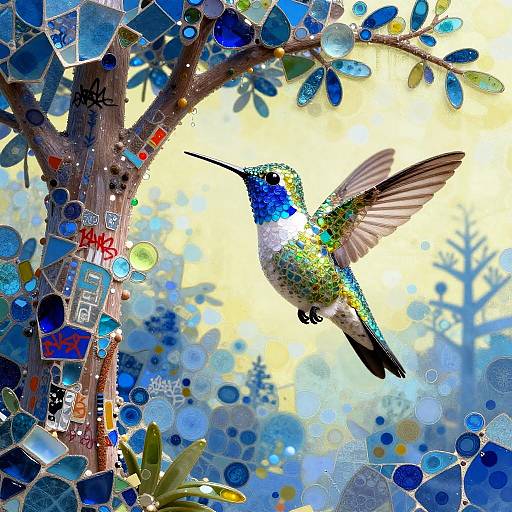 Luminous Glass Mosaic Hummingbird