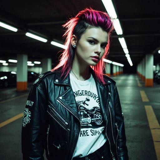 Edgy Woman with Pink Mullet and Biker Jacket Edgy Woman with Pink Mullet and Biker Jacket