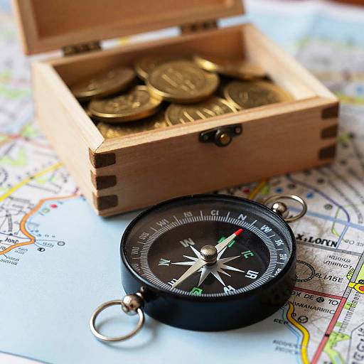 Shiny Black Compass on Map