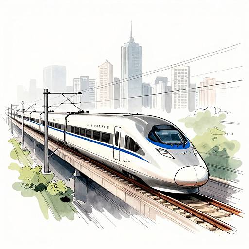 Modern High-Speed Train Ink Art