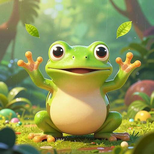 Cheerful Cartoon Green Tree Frog