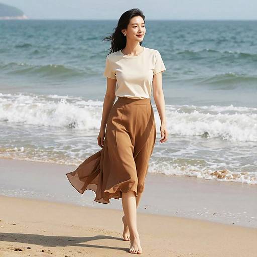 Fashionable Woman on Serene Beach