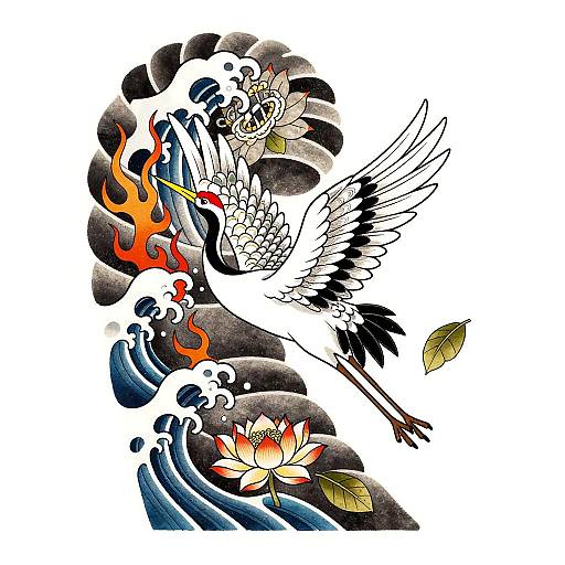 Majestic Crane Anime Irezumi Tattoo