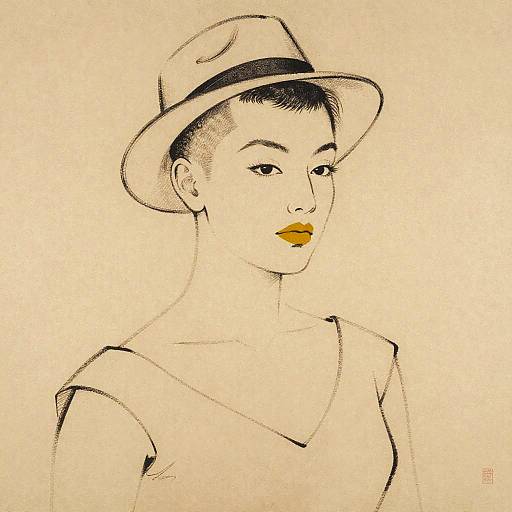 Retro Pop Art Man with Buzzcut and Mustard Yellow Lipstick