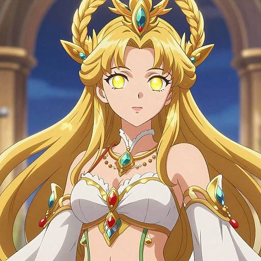 Golden-Crowned Anime Fantasy Goddess
