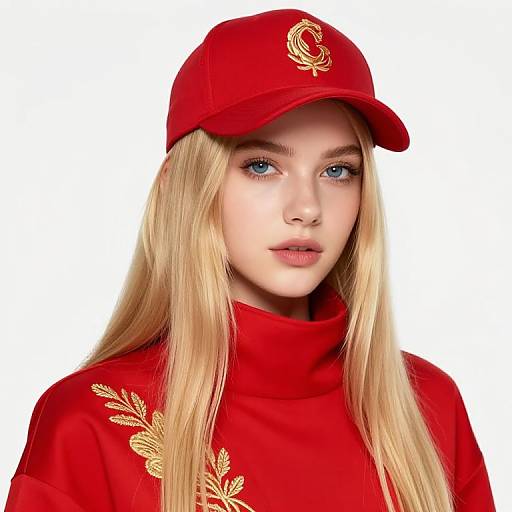 Blonde Girl in Embroidered Red Scarf