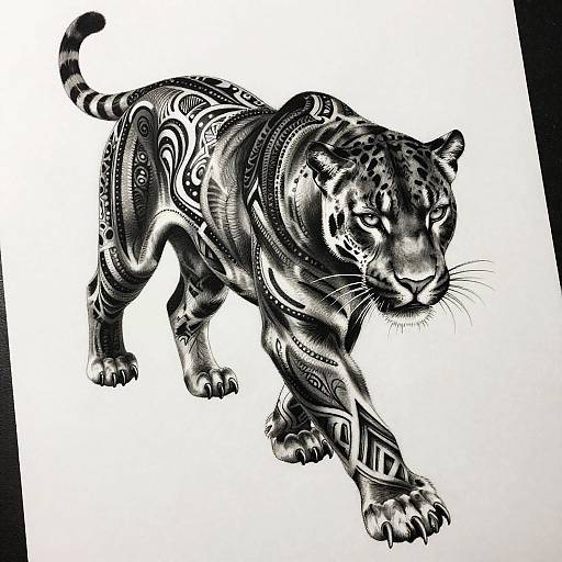 Realistic Black and White Panther Tattoo