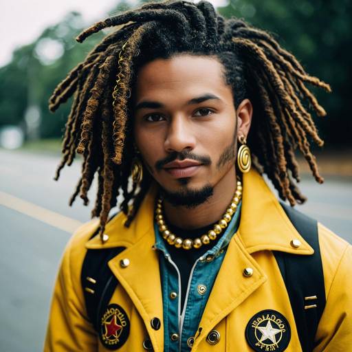 Stylish Man in Yellow Jacket with Curly Dreadlocks