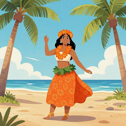 Vintage Hawaiian Woman on Beach