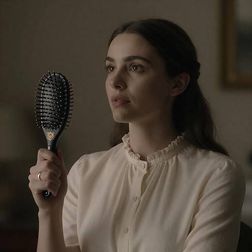 Thoughtful Woman in Cream Blouse