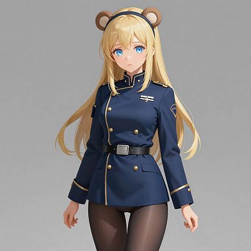 Blonde Anime Girl in Military Uniform