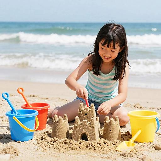 Joyful 10-Year-Old Building Sandcastles