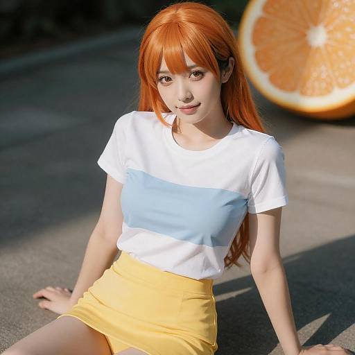 Photorealistic Orange-Haired Girl in Sunlight