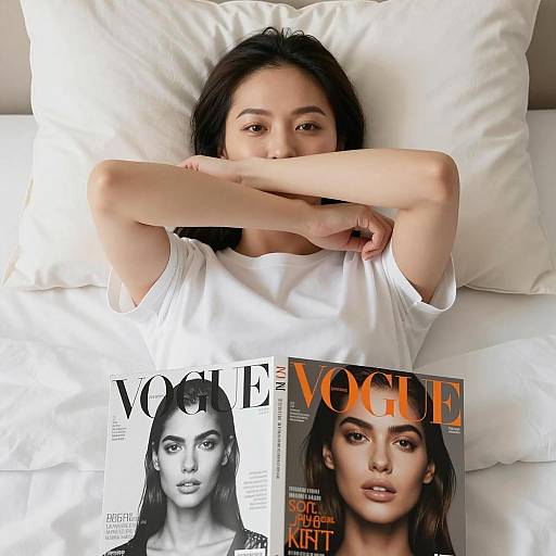 Relaxed Asian Woman on a White Bed