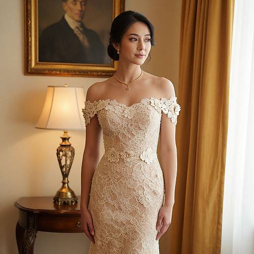 Elegant Woman in Lace Dress