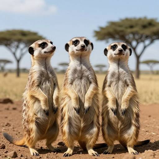 Three Meerkats Taking Selfie in Savannah