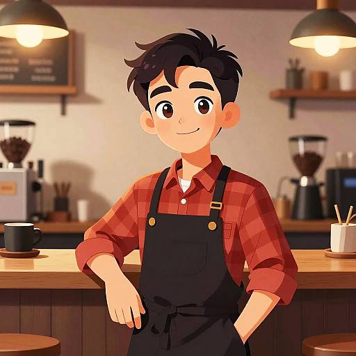 Chirpy Male Barista in Vintage Cafe