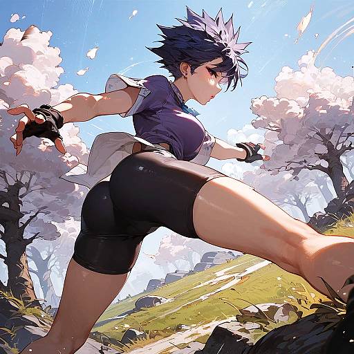 Anime Girl in Dynamic Fighting Pose Outdoors