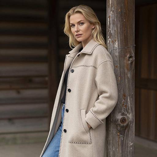 Blonde Woman in Beige Coat Portrait
