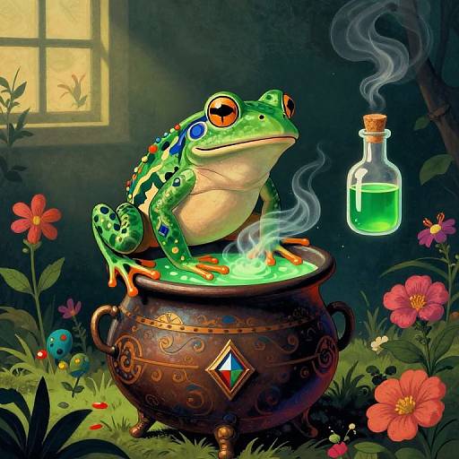 Surreal Frog Alchemist in Retro Style