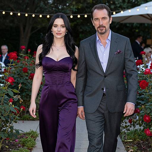 Stylish Couple at Garden Party Dusk