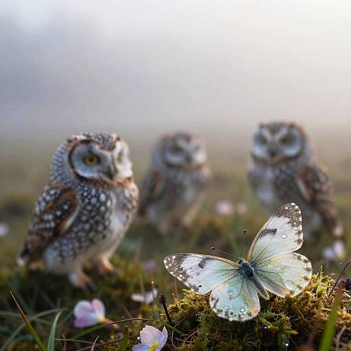 Moss Owls in Celestial Highland Dawn