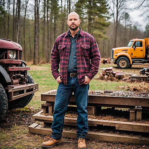 Rugged Man in Country Outfit Outdoors