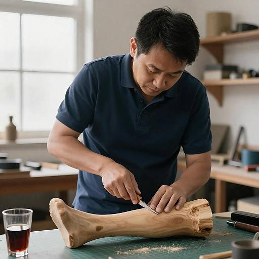 Man Carving Wooden Prosthetic Leg