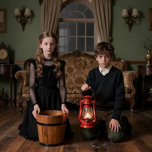 Victorian Children in Ornate Room