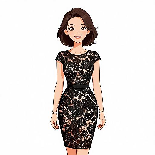 Elegant Woman in Black Lace Dress