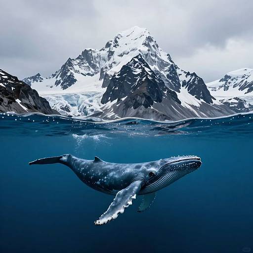 Majestic Whale Beneath Snowy Mountains