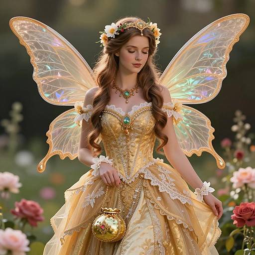 Elegant Fairy Queen in Golden Dress